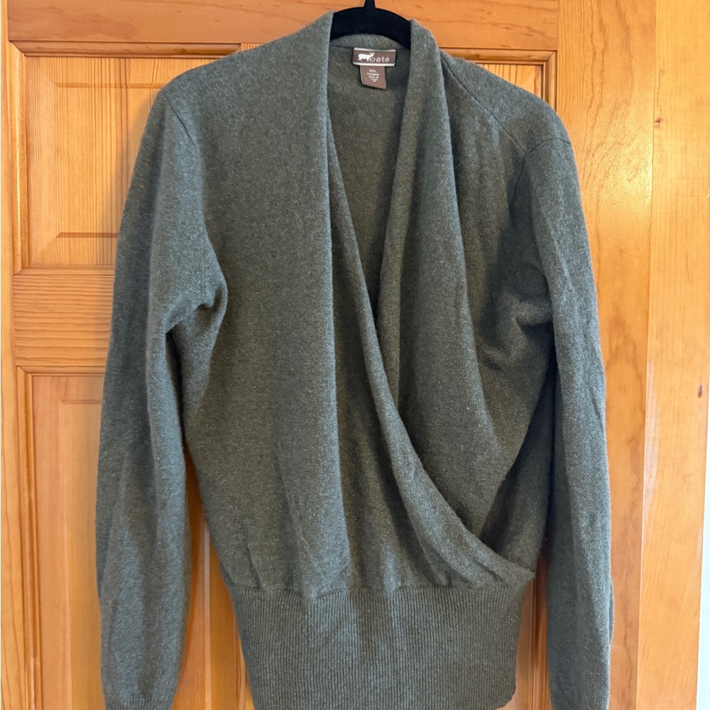 Cashmere Olive Shawl Collar Wrap Cardigan